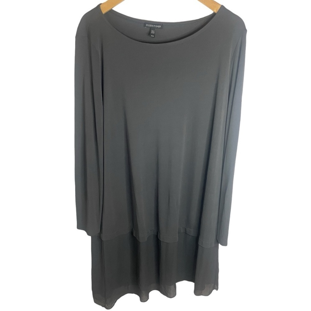 EILEEN FISHER Grey Tunic 100% Silk Gray Casual Business Party Size Medium‎ Top